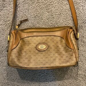 Gucci Vintage Logo Micro GUCCISIMA PVC Crossbody Tan Leather Shoulder Bag Purse